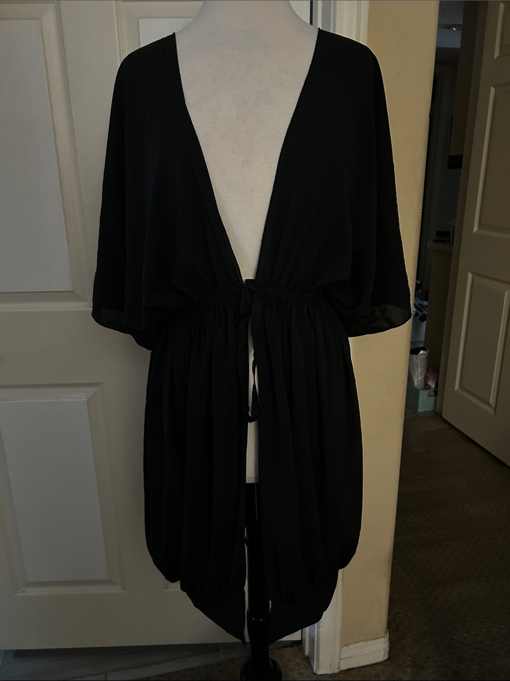 Black Women's Swim Cover-Up Tie-Front Kimono